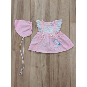 Vintage Pink Cotton Baby Dress with Bonnet